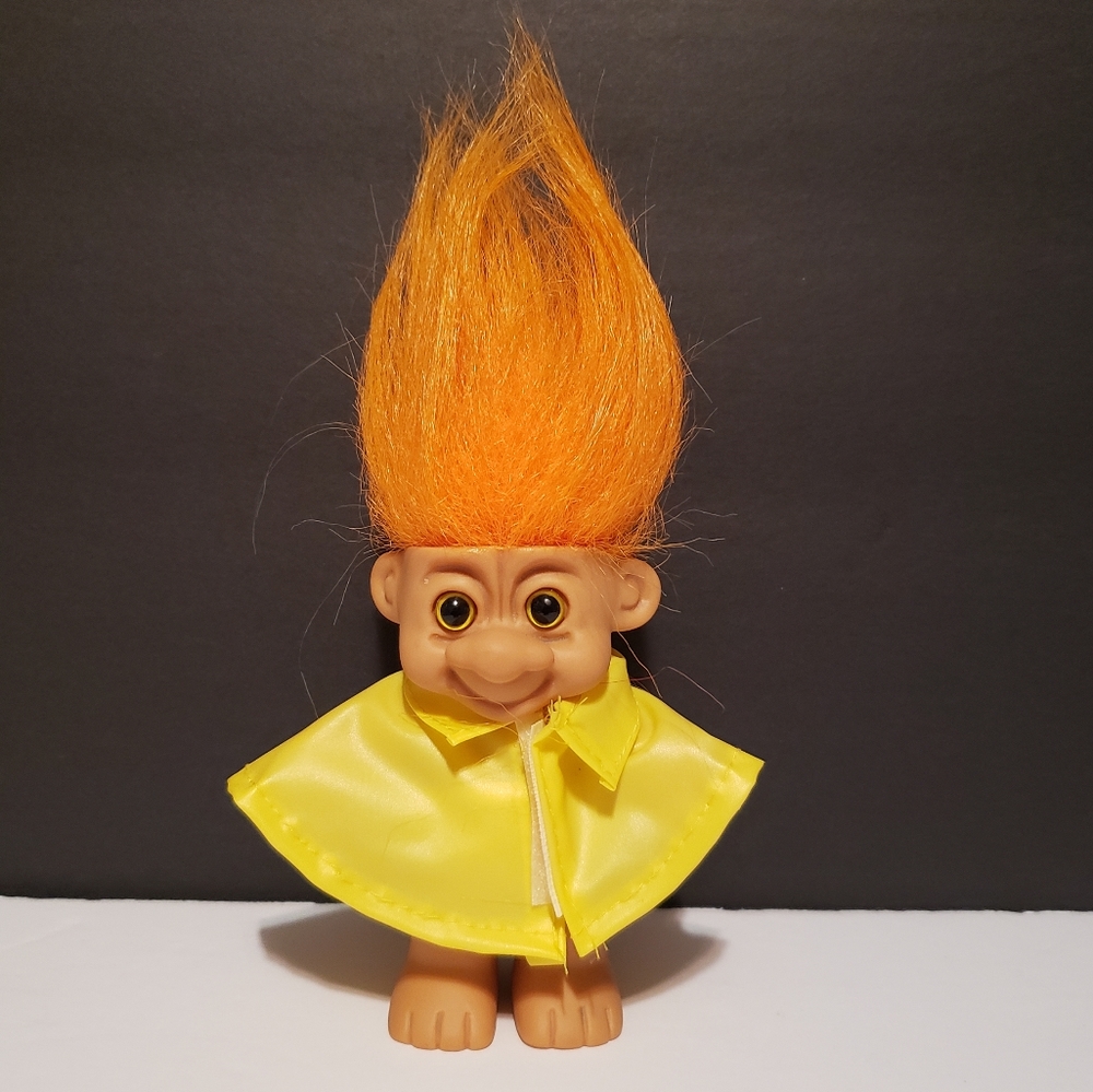 Vintage Troll 8" Doll Orange Hair Yellow Raincoat